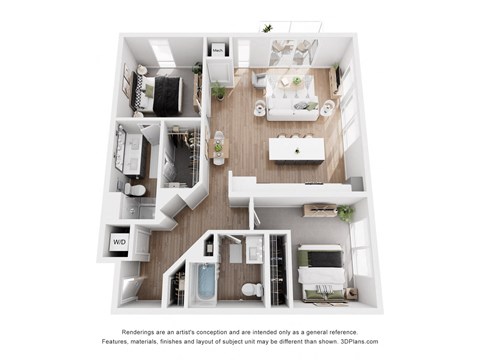 Floor plan for 2 beds, 2 baths, 1117 sqft